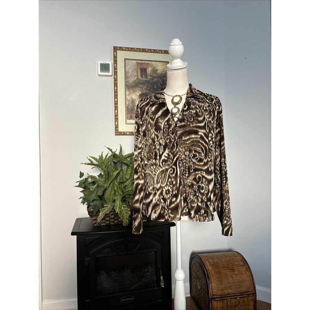 CH‎ Chancelle Women Blouse Size 14 Collared V Neck Long Sleeve Open Front Button